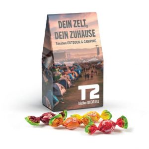 Nimm2 Soft Bonbons in der Standbodenbox mit individuellem Druck mit Ihrem Logo als Werbemittel.