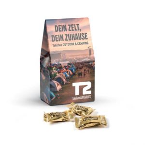 Werther's Original Bonbons in einer Standbodenbox oder Werbebox mit Logo individuell bedruckt als Werbemittel.