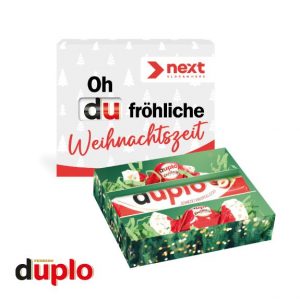 duplo Präsentbox für Weihnachten mit Logo individuell bedruckt als Werbeartikel.