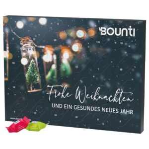 Großer Adventskalender gefüllt mit Ritter Sport Schokowürfel und mit Logo individuell bedruckt als Werbeartikel.